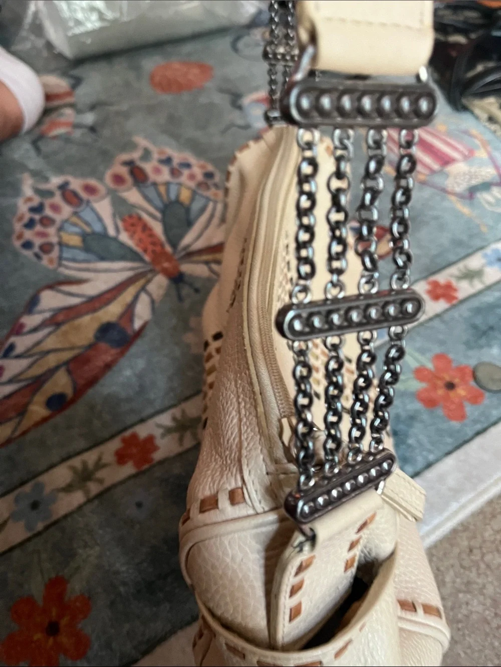 Brighton Cream Leather Woven-Accent Wristlet